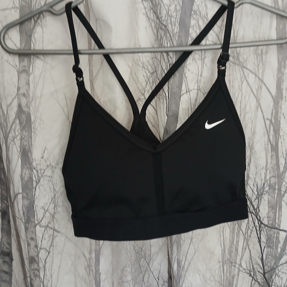 Nike Women's Black Sports Bra with White Logo - Picture 1 of 4